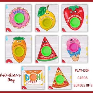 Play-Doh Cards Printable Bundle of 8, Playdoh Tags for Birthday Party Favors, Play Doh Valentine Cards for Kids Classroom