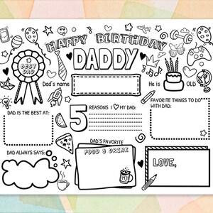 Happy Birthday Daddy Coloring Page, Printable Birthday Card for Dad ...