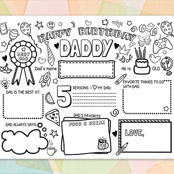 Happy Birthday Dad Coloring Page Etsy
