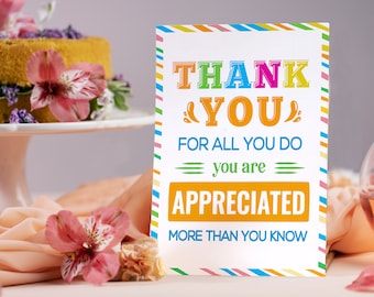 You Are Appreciated Food Table Sign, Teacher Appreciation Week, Nurse, Staff, Employee Appreciation Printable Sign, PTO PTA Thank You Gift