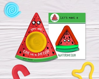 One in a Melon Play-Doh Printable Cards, Play doh Birthday, Playdoh Holder Valentine, Playdough for Party Favors, Watermelon Playdough Mat