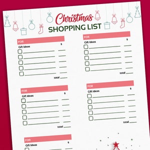 Kerstboodschappenlijstplanner, checklist kerstinkopen, checklist afdrukbare cadeau, checklist vakantiecadeau