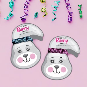 Osterhase Scrunchie Halter zum Ausdrucken, Klassenkameraden Ostergeschenk, Cute Bunny Hair Tie Geschenkanhänger, Non Candy Ostergeschenk