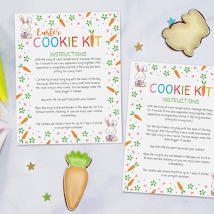 Pasen DIY-koekjespakket instructiekaart, Royal Icing Pasen DIY-koekjeskaart, konijntje Instructies voor het versieren van koekjes Afdrukbare kaart
