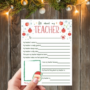 All About My Teacher Christmas Printable, Teacher Appreciation ...
