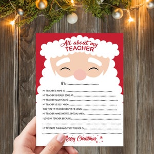 Christmas Teacher Printable Questionnaire, Teacher Survey, Get to Know ...