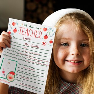All About My Teacher Christmas Printable, Teacher Appreciation ...
