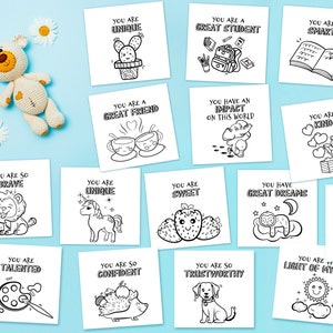 Cartes de gentillesse à colorier, cartes de compliments, cartes d'affirmation positive imprimables pour enfants, mini billets pour boîte à lunch