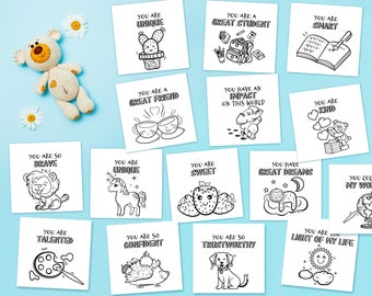 子ども向けの色塗り用肯定カード、お弁当のメモ（印刷可能）