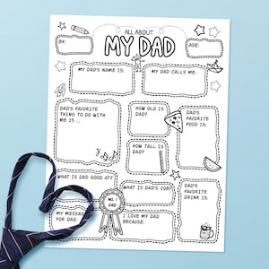 Questionnaire fête des pères, entretien personnalisé avec papa, tout sur mon père, carte imprimable