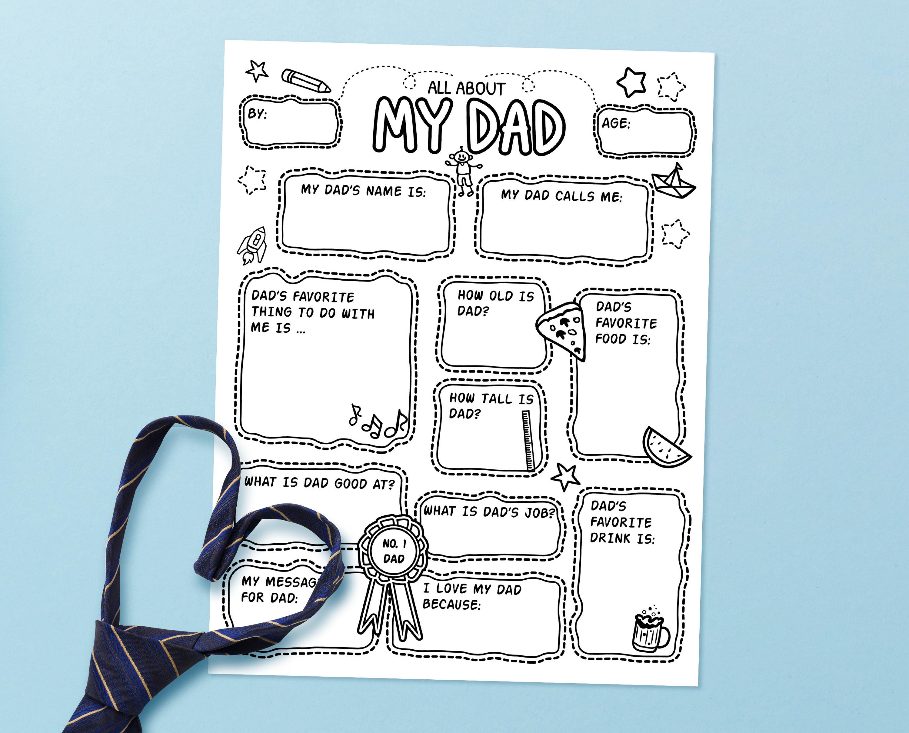 Father's Day Questionnaire, Personalised Fill In Blanks Dad Interview, All About My Dad Printable Card