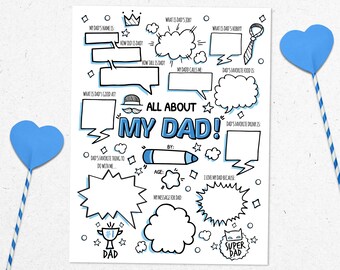 Dad Birthday Questionnaire, Personalised Fill In Blanks Dad Interview, All About My Dad Printable Card