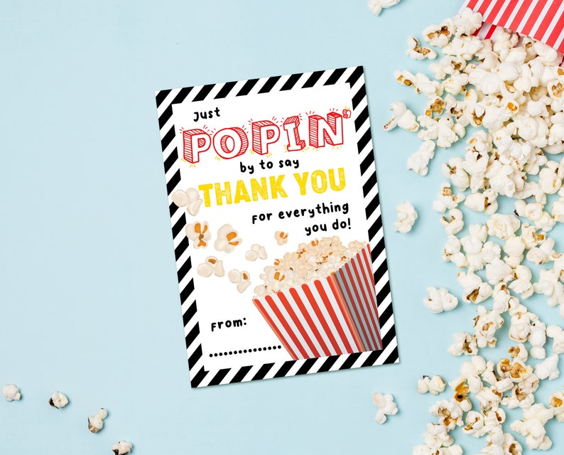 Popcorn Gift Tag Printable Just Poppin by to Say Thank You Etsy Canada