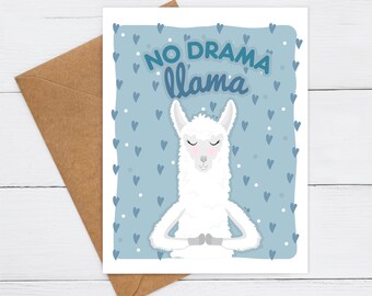 No Drama Llama Card, Funny Llama Card, Punny Llama Card, Birthday pun cards, Llama lovers gift