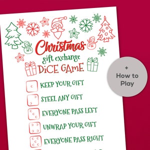 Afdrukbare kerstspellen, spel om kerstcadeaus uit te wisselen, spellen voor feestjes voor de feestdagen, spel om kerstcadeaus te ruilen