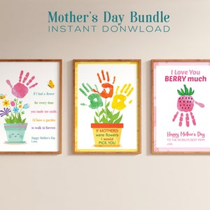 Ensemble d'art personnalisé empreinte de main pour la fête des mères, carte d'empreinte de main imprimable pour tout-petit, cadeau bricolage pour enfants pour maman, souvenir de la fête des mères, fleur de fête des mères