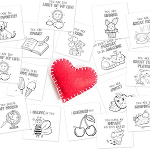 Freundlichkeitskarten zum Ausmalen, Komplimentkarten, druckbare positive Affirmationskarten für Kinder, Mini-Lunchbox-Notizen