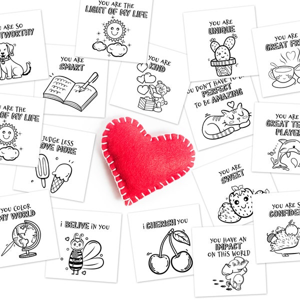 Kindness Cards to Color, Compliment Cards, Printable Positive Affirmation Cards for Kids, Mini Lunch Box Notes