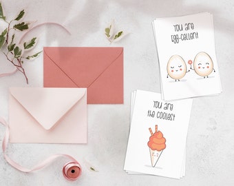 Valentine Food Pun Postcards - 25 Pack 4x6 Cards With Adorable Illustrations
