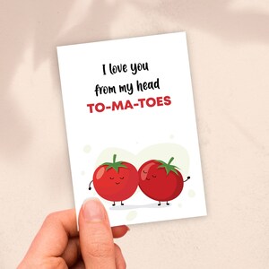 Te amo desde mi cabeza, tomates, tarjetas con juegos de palabras sobre comida, tarjeta de cumpleaños con juegos de palabras para él y para ella, tarjeta de aniversario con juegos de palabras, tarjeta de felicitación con juegos de palabras
