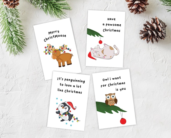 Punny Christmas Cards Pack of 4 Funny Christmas Cards Animal