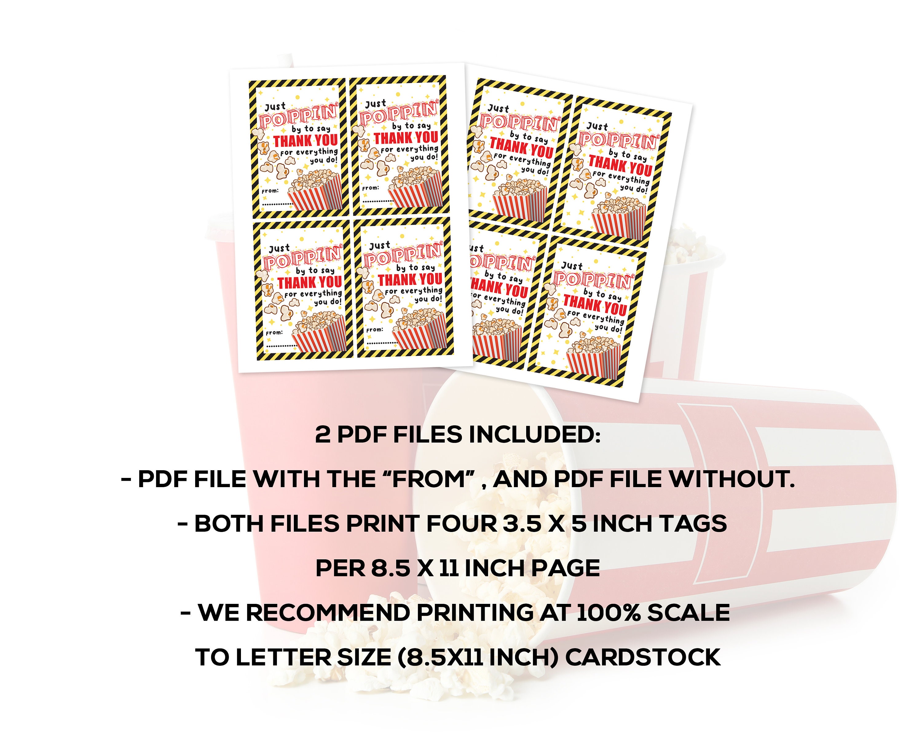 Popcorn Thank You Gift Tag, Employee Teacher Appreciation (PDF ...