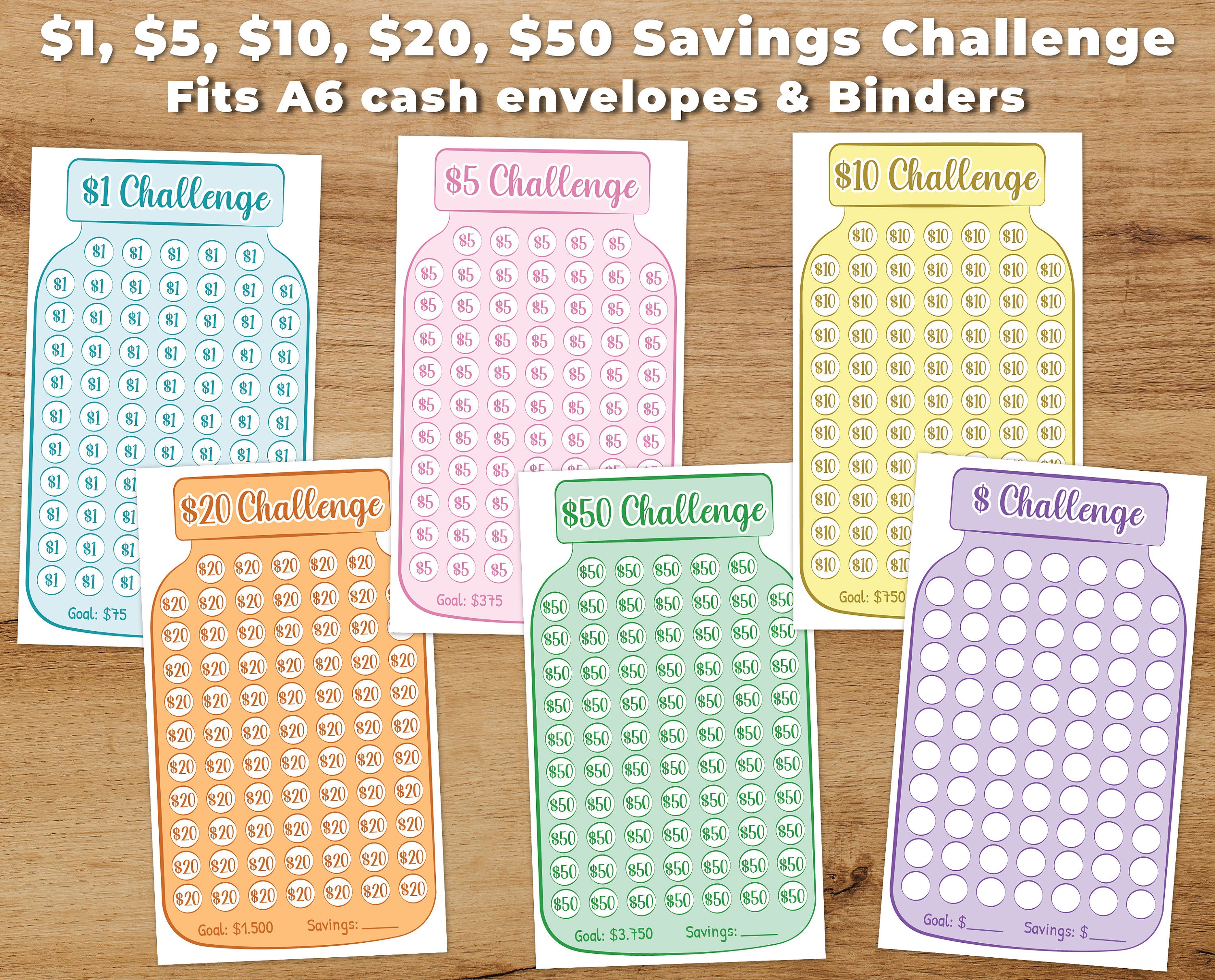 Printable Savings Challenge Cards For A6 Cash Envelopes A6 Etsy de