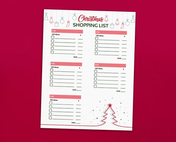 Christmas Shopping List Planner Christmas Shopping Checklist | Etsy