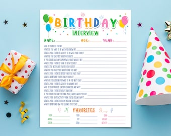 Kids Birthday Interview: All About Me Questionnaire (PDF & JPG)