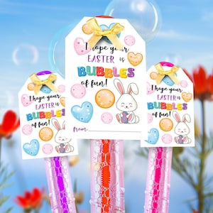 Bulles de Pâques, Paniers de cadeaux de Pâques, Étiquettes pour baguettes magiques, Échange de cadeaux pour le cours de Pâques, Cadeaux pour fête de Pâques, Étiquettes baguettes bulles, Cadeaux pour la classe
