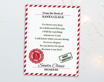 Santa Letter for Santa Cam, Printable Letter from Santa, Printable Santa Claus Letter