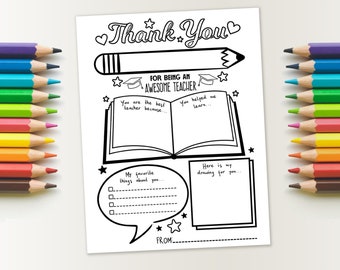 End of the School All about my teacher Survey, Teacher Thank You Coloring Pages, End of the Year Teacher Gift