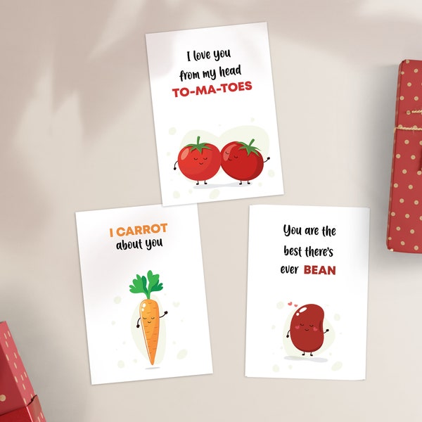 Cute Vegetable Pun Card set, Food Love Cards, Vegan Birthday Card, Pun Anniversary Card, Best Friend Card, Punny Greeting Card