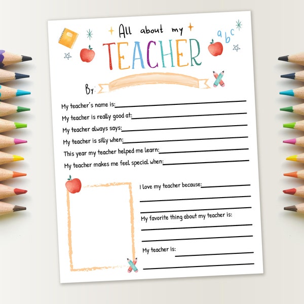 All About My Teacher Printable Questionnaire, Teacher Survey, Get to know the Teacher