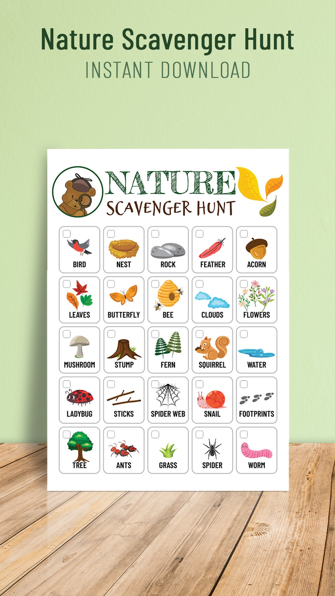 Nature Scavenger Hunt Printable: Kids Outdoor Activity (PDF & JPG) - Etsy