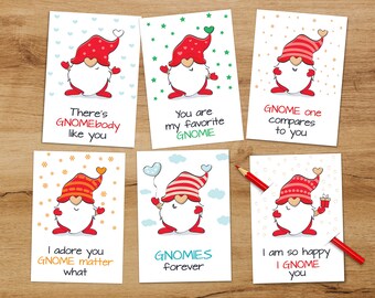 Gnome Valentine Card For School Class | Printable Valentine Cards for Kids | Classroom Valentine | Valentine Gift Tag | Non Candy Valentines