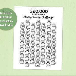 20K in a Year Saving Challenge, Money Saving Challenge 20K,  20,000 Dollar Savings Challenge Tracker