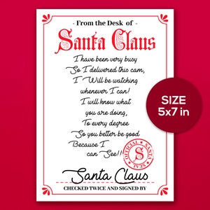 Letra imprimible para cámara de Papá Noel, letra de 5 x 7, letra de adorno para cámara de Papá Noel, letra imprimible para cámara de Papá Noel, carta para cámara de Papá Noel