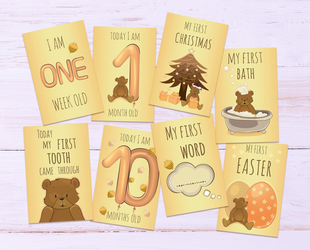 Baby Milestone Cards ,teddy Bear Baby Milestone Cards ,gender Neutral ...