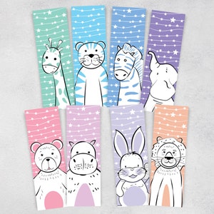 Animals Bookmarks for Kids, Printable Animal Bookmarks Set of 8, Printable Bookmarks Template, Colorful Bookmarks, Hand drawn bookmarks