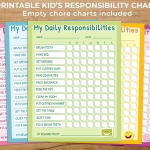 Printable Kid&#39;s Chore Chart, Child Responsibility Chart, Reward Chart, Daily Chore Chart for Kids, Summer To Do List