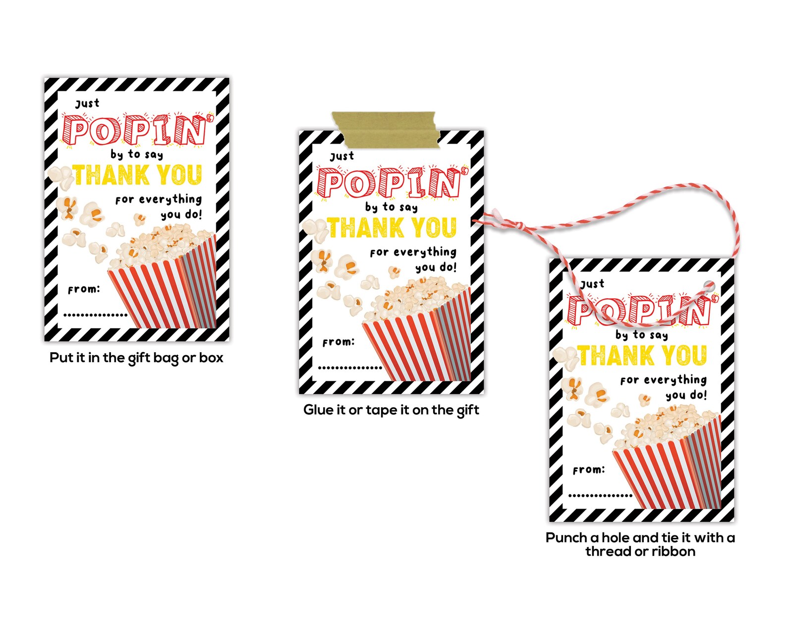Popcorn Gift Tag Printable Just Poppin by to Say Thank You Etsy