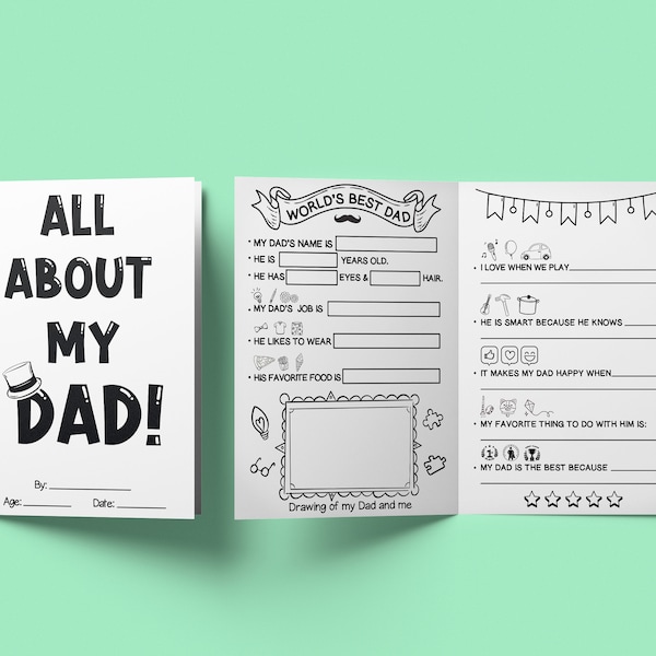 All About Dad Questionnaire, Father's Day Fill In, Dad Birthday Gift, Daddy Card from Son, Father Daughter Gift, DIY kids Father's Day gift