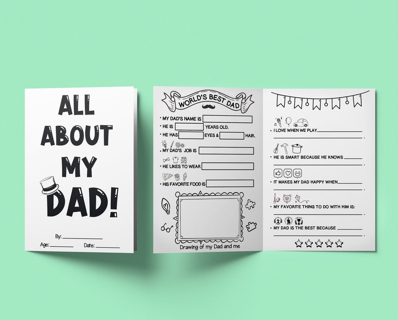 All About Dad Questionnaire, Father's Day Fill In, Dad Birthday Gift, Daddy Card from Son, Father Daughter Gift, DIY kids Father's Day gift image 1