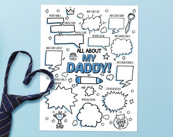 Father's Day Questionnaire, Personalised Fill In Blanks Daddy Interview, All About My Daddy Printable Card