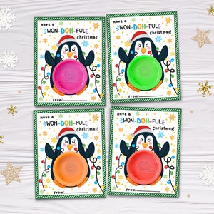Weihnachten Play Doh Halter Pinguin, druckbare Ferienklasse Geschenke, Knete Geschenkanhänger, Play-Doh Klassenzimmer Geschenk