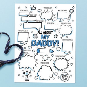 Questionnaire fête des pères, entretien personnalisé avec papa, tout sur mon papa, carte imprimable