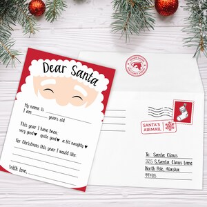 Letter to Santa with Envelope, Christmas Wish List Printable, Dear Santa Letter, Naughty or Nice