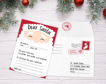 Letter to Santa with Envelope, Christmas Wish List Printable, Dear Santa Letter, Naughty or Nice