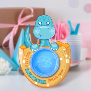 Dinosaur Birthday Party Play-Doh Gift Card Favor,  Non-candy Party Bag Filler, Play Doh Holder, Dinosaur Play-Doh Valentines Cards
